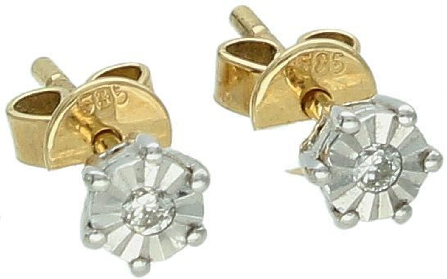 Złote kolczyki 585 z Diamentami w oprawie z białego złota 0,09ct 60027067 HSI Złote kolczyki wykonane z 14- karatowego złota z diamentami o łącznej masie 0,09 ct, barwie H i czystości SI. 1.jpg